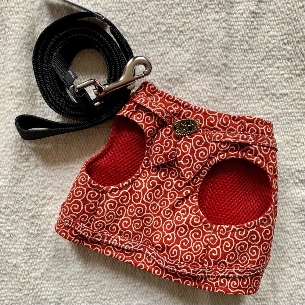 Nekoichi Ninja cotton cat harness red print w/ leash • one size fits most  cats